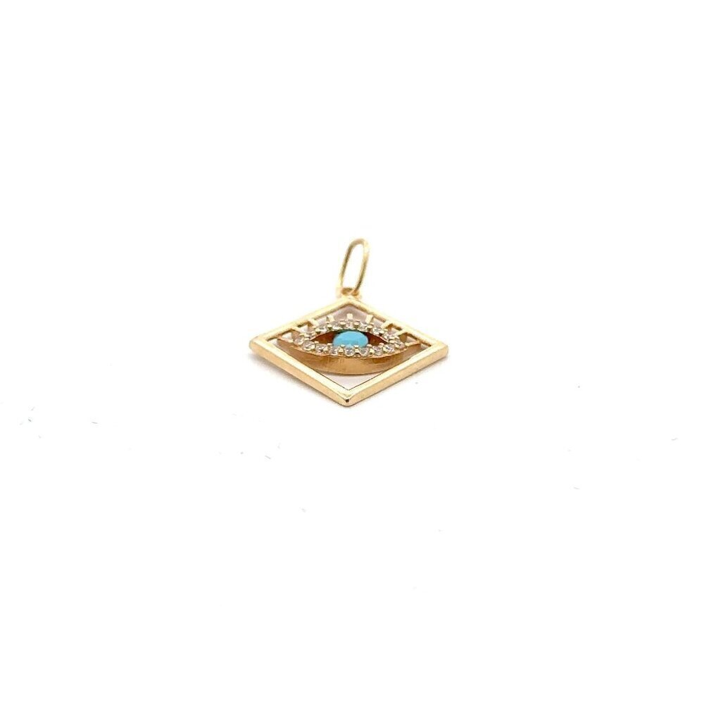18K Gold Pendant Evil Eye Cubic Zirconia Blue Glass 1.30grams - Picture 4 of 9
